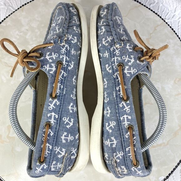 Sperry Top Sider Shoes Womens Size 6 Blue Canvas Blue Anchor Nautical Loafers - Picture 9 of 11